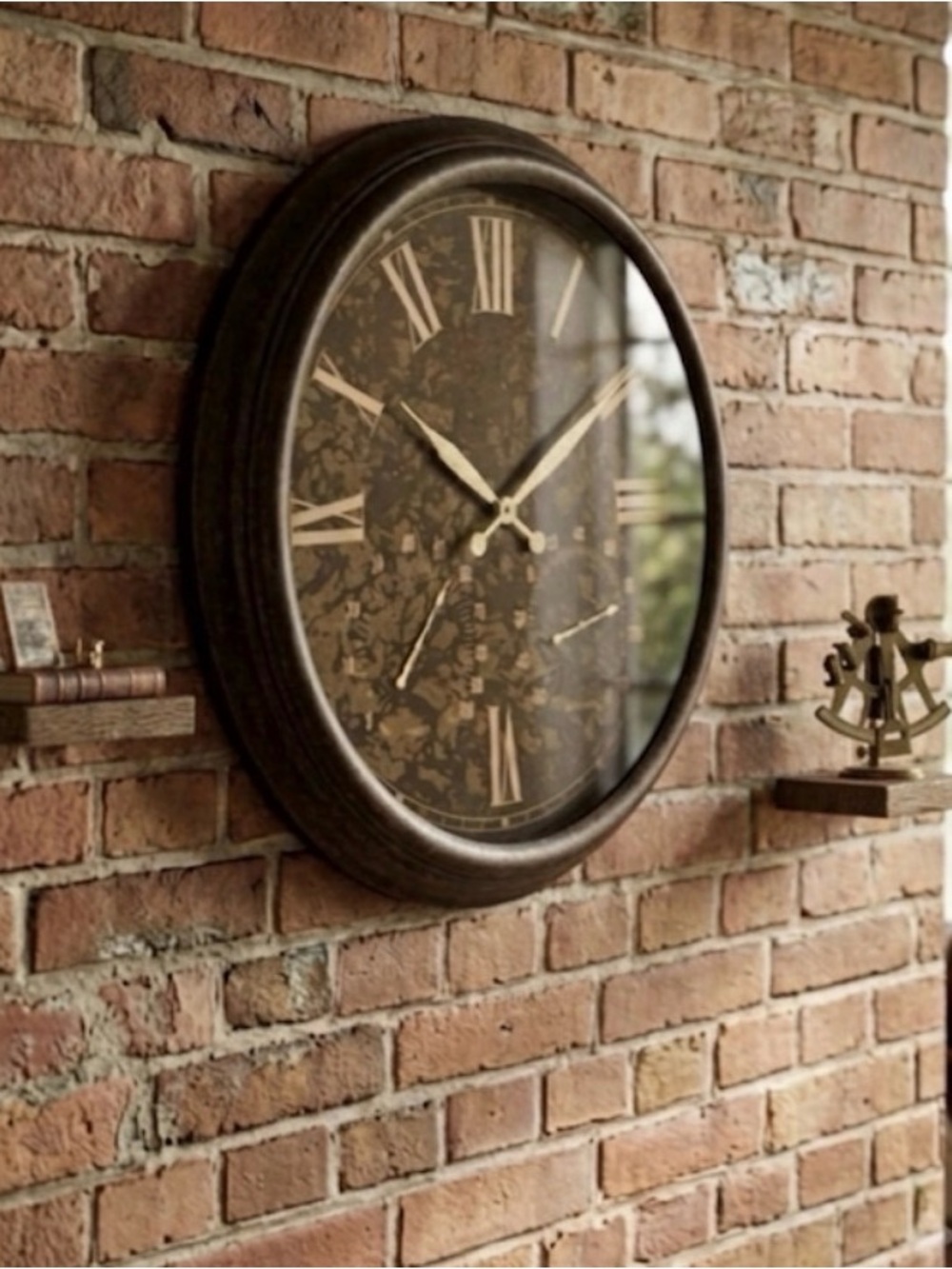 Very large wrough Iron Vintage-Peterson artwares Clock with Thermometer and Hygr